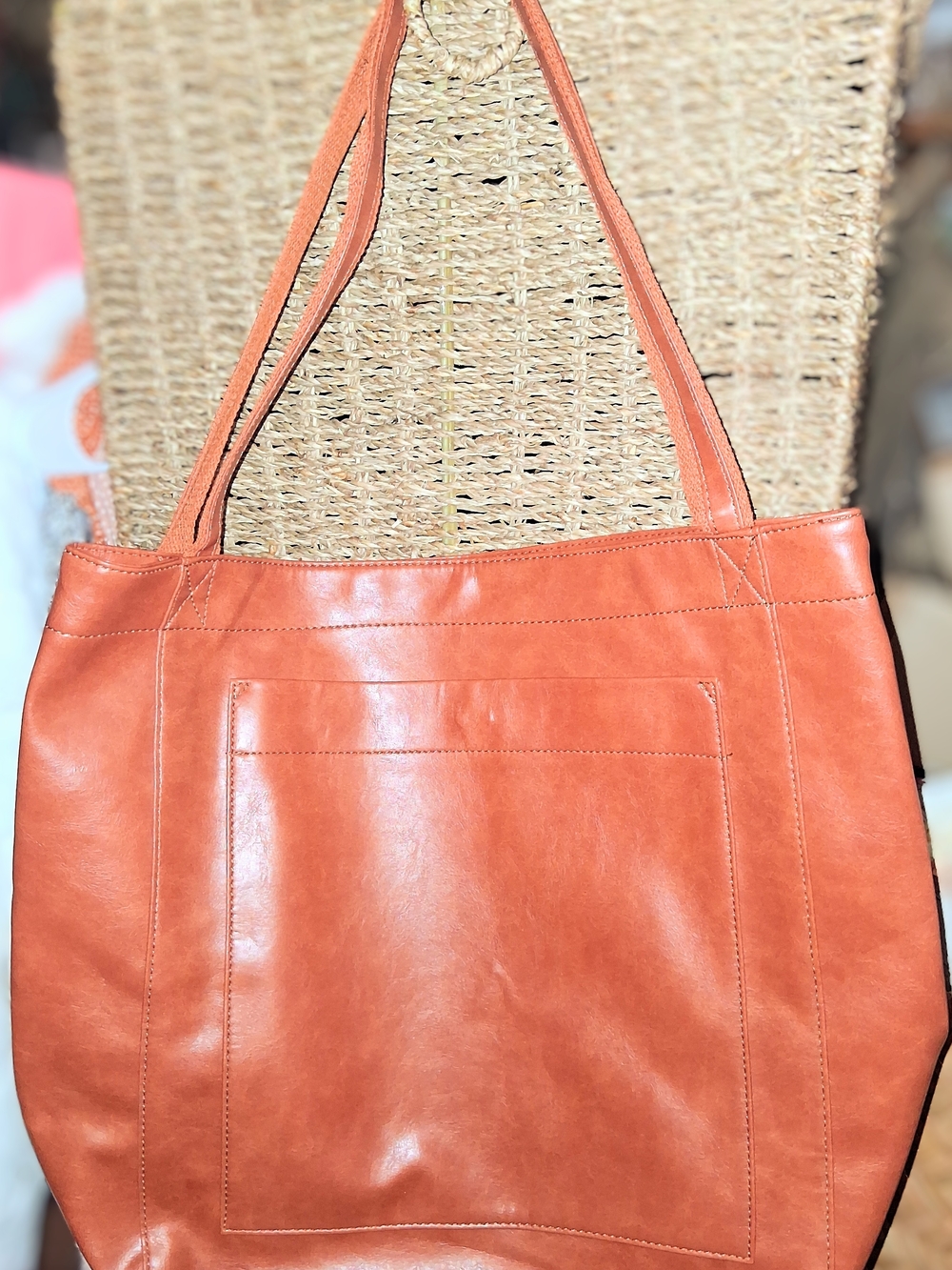 Classic Leather Tote Bag in Burnt Orange - Women